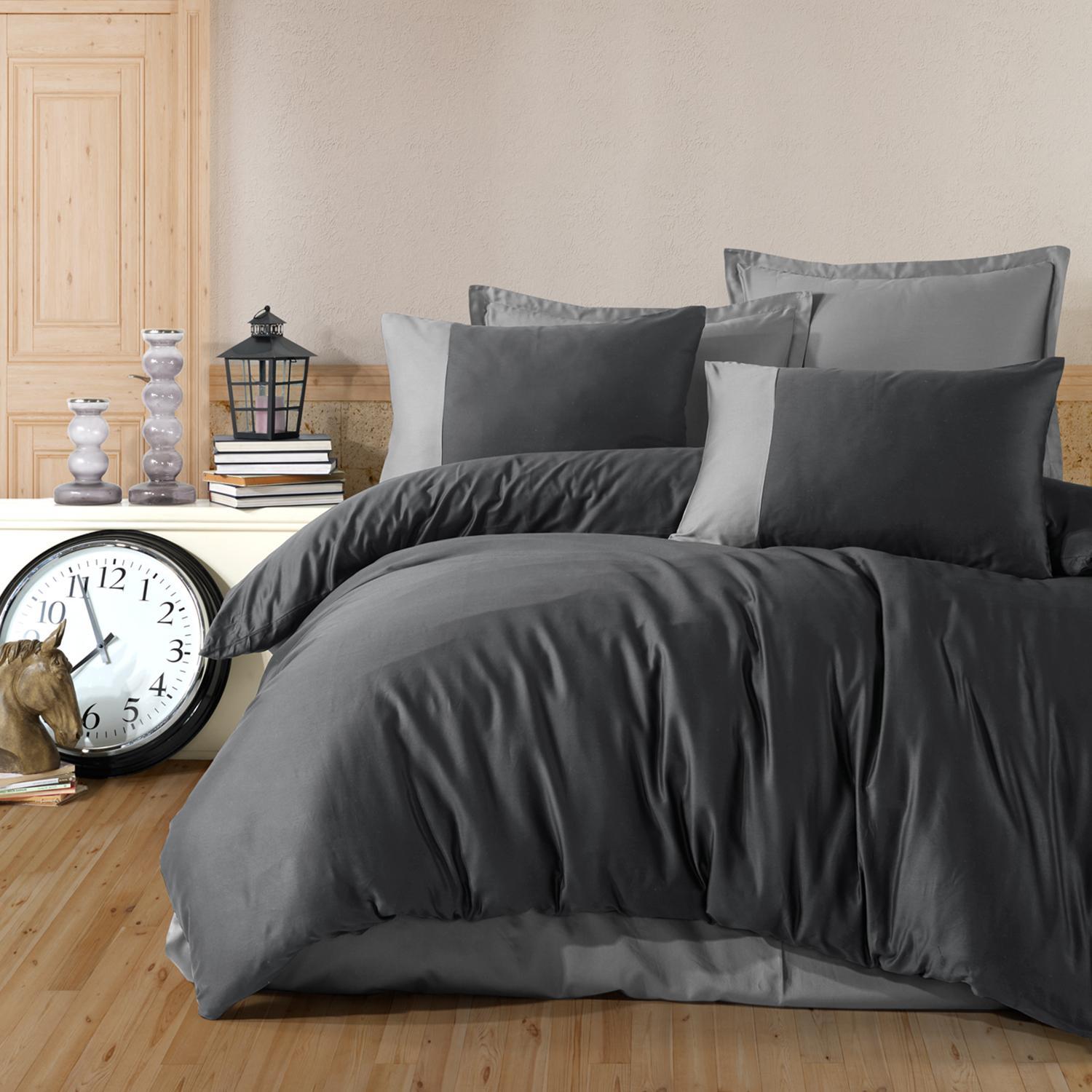 Set lenjerie pat butique PURE V9, bumbac, gri, 240x260 cm, cu cearceaf pat, cearceaf pilota si 2 fete de perna