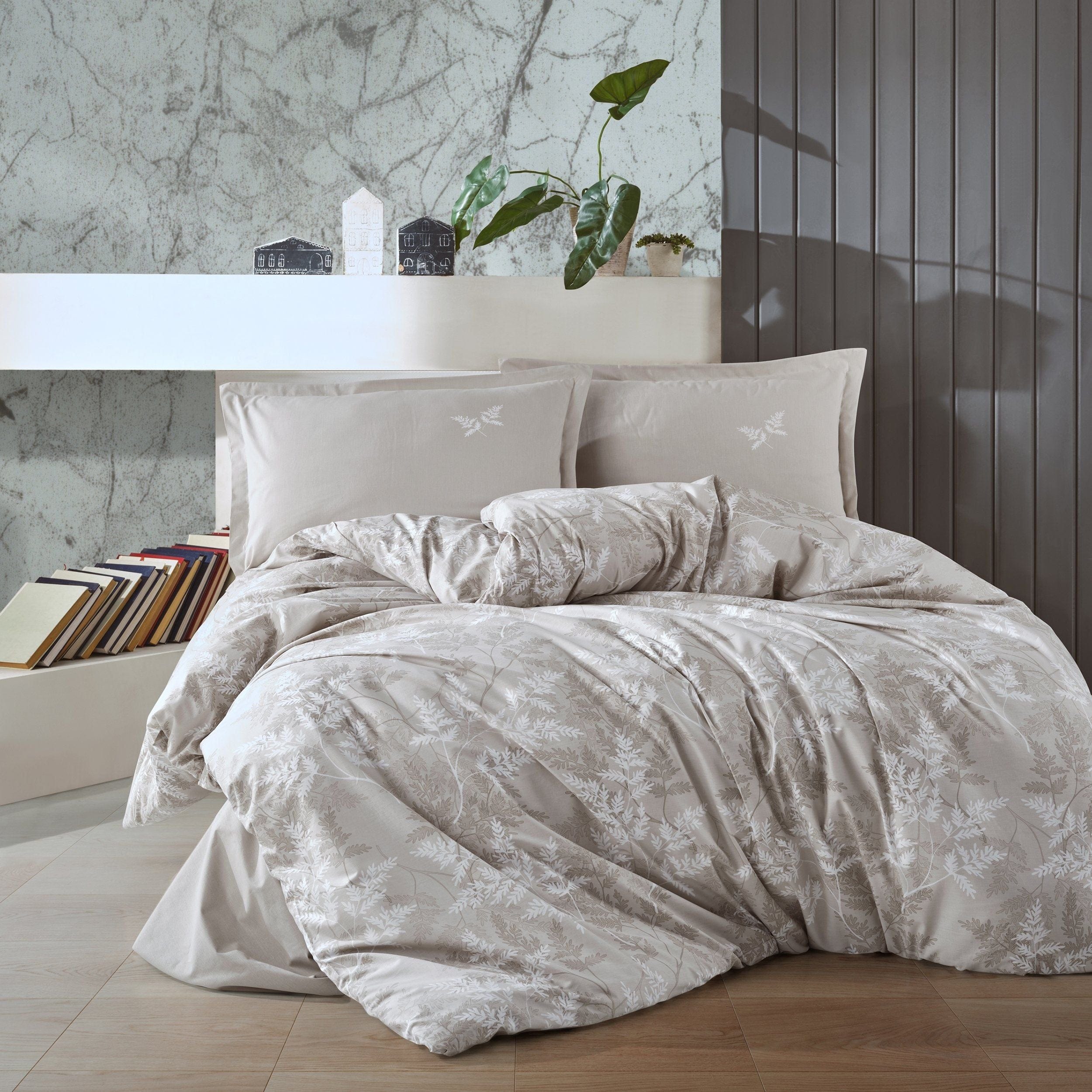 Set lenjerie pat ranforce NATUR V2, bumbac, gri, 240x260 cm, cu cearceaf pat, cearceaf pilota si 2 fete de perna