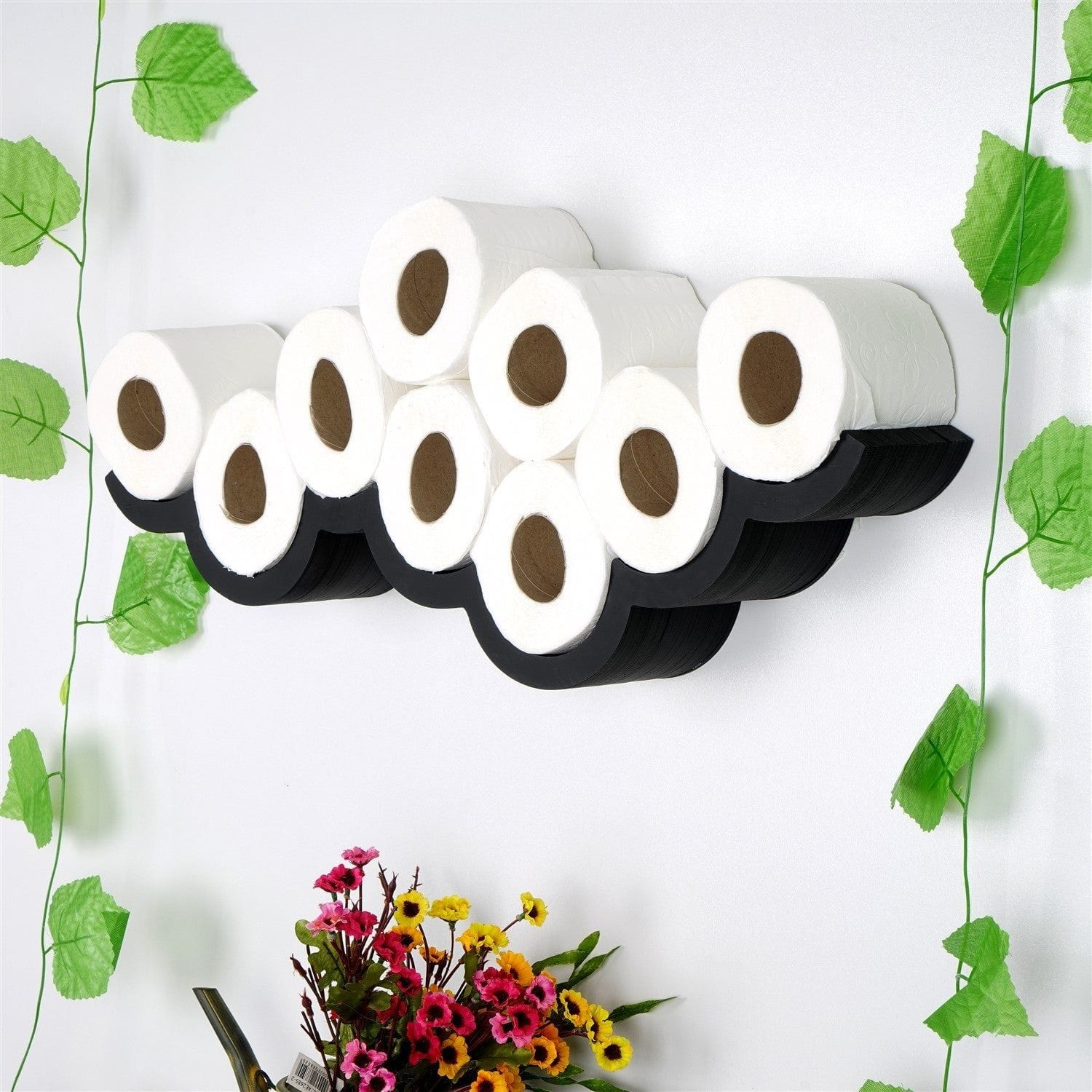 Suport hartie igienica WC018, negru, lemn, 62x16x9 cm