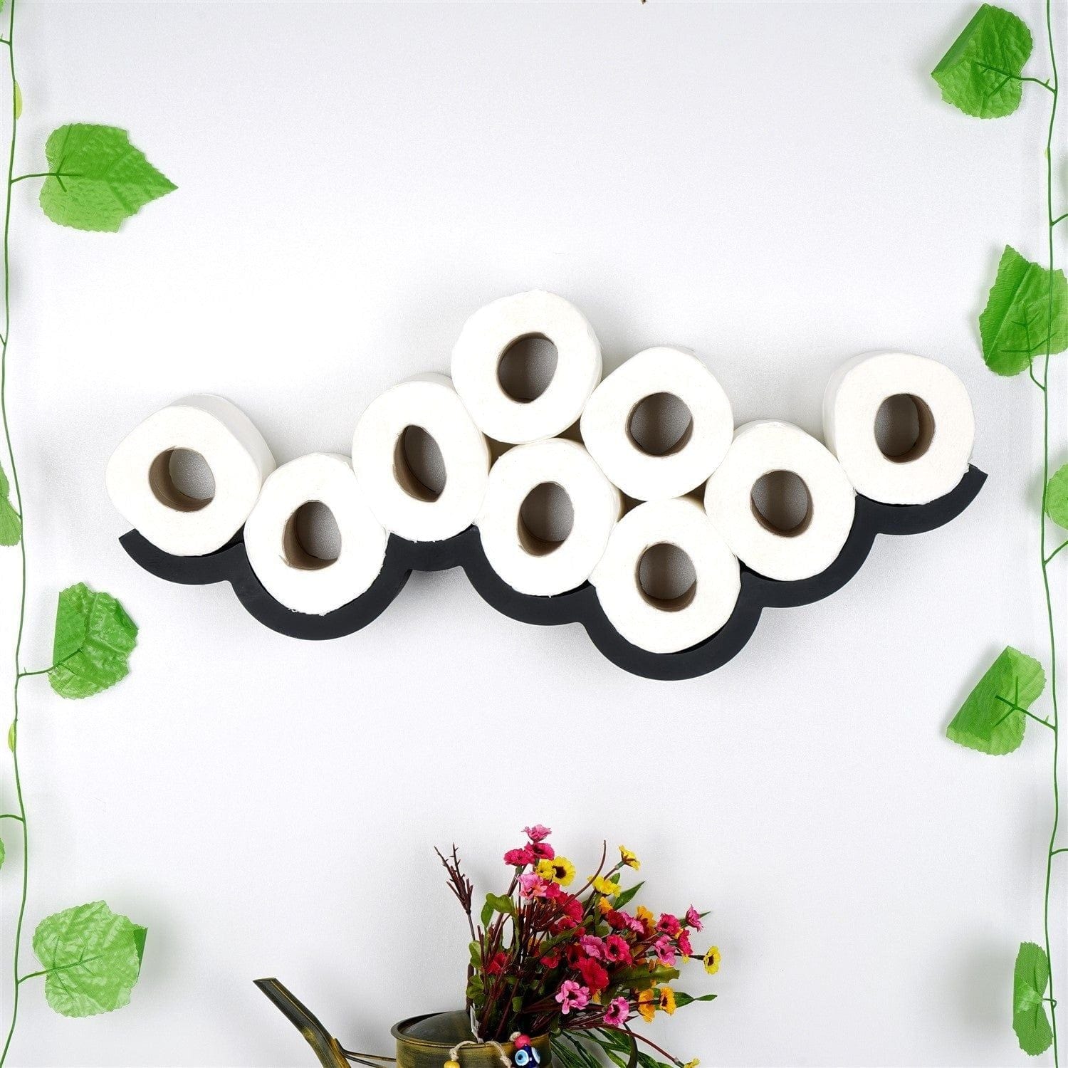 Suport hartie igienica WC018, negru, lemn, 62x16x9 cm