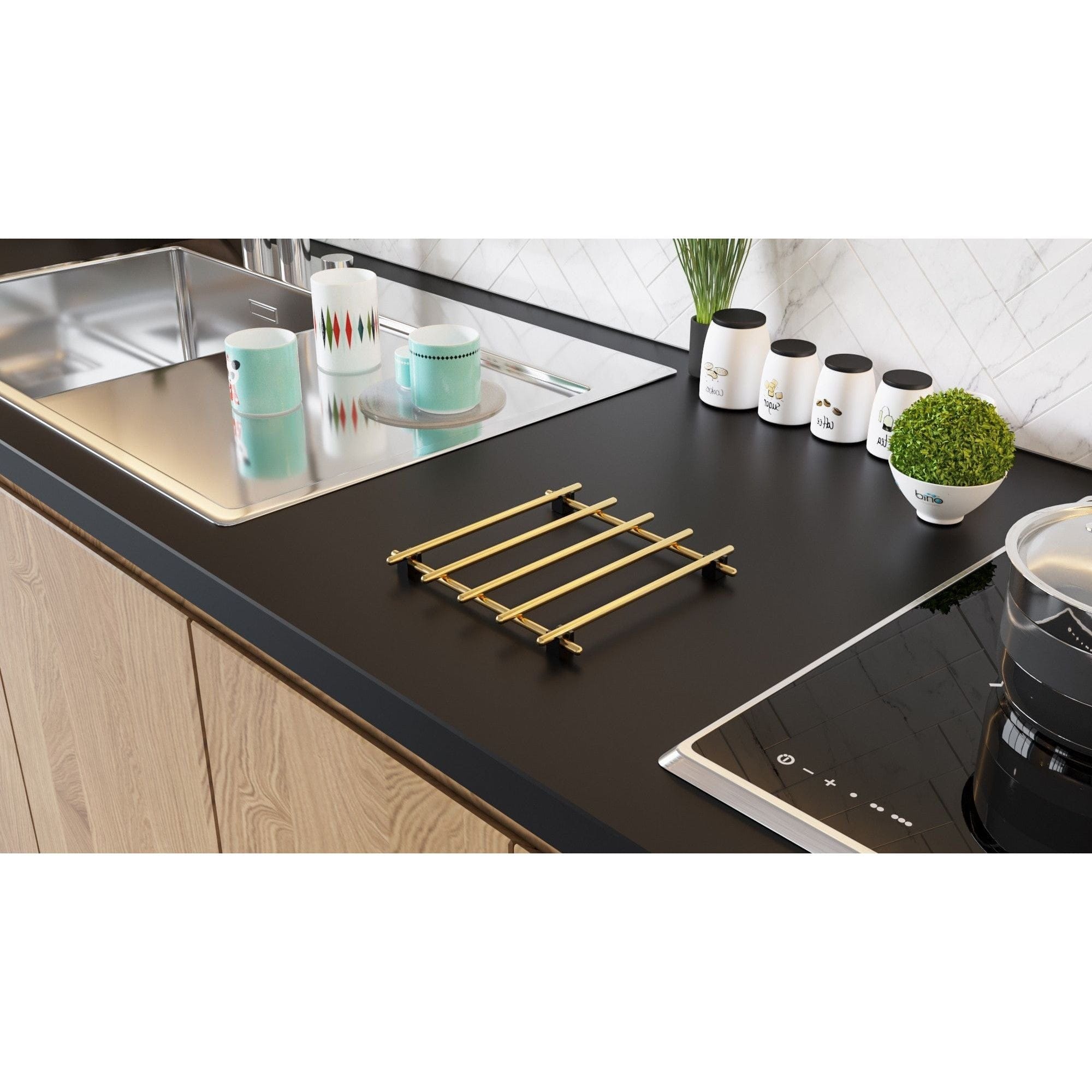 Suport oala 498HFT1113, auriu, metal, 20x20x2 cm