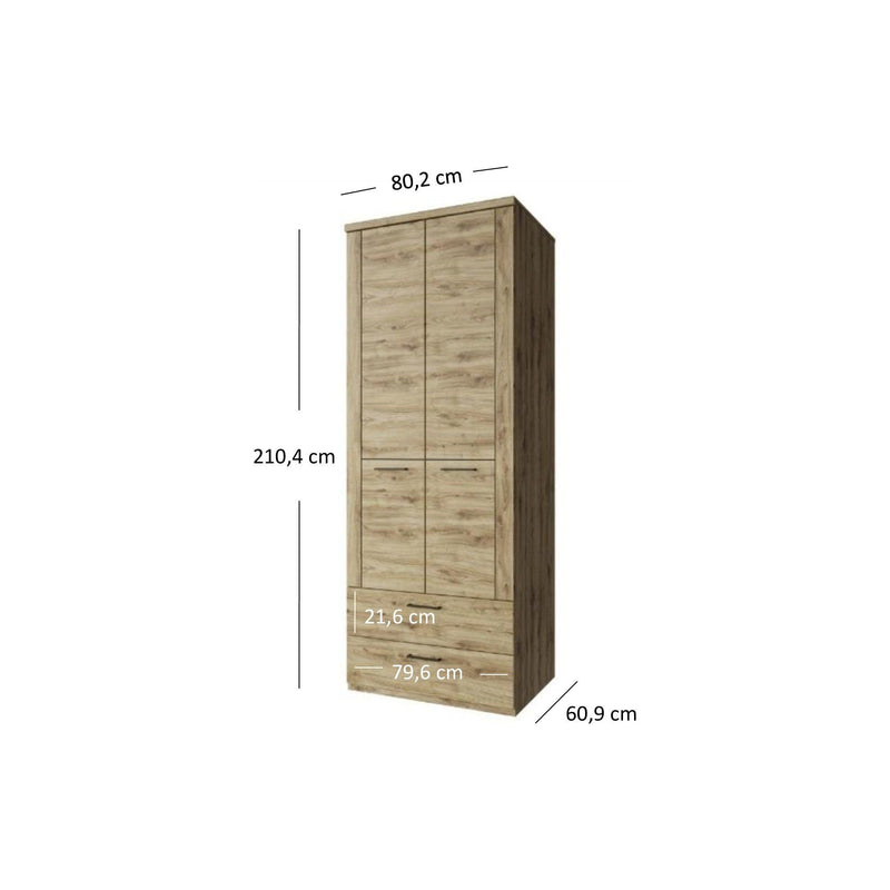 Dulap DOORSET, 2 usi si 2 sertare, stejar navarra, PAL ,210.4x80.2x60.9 cm