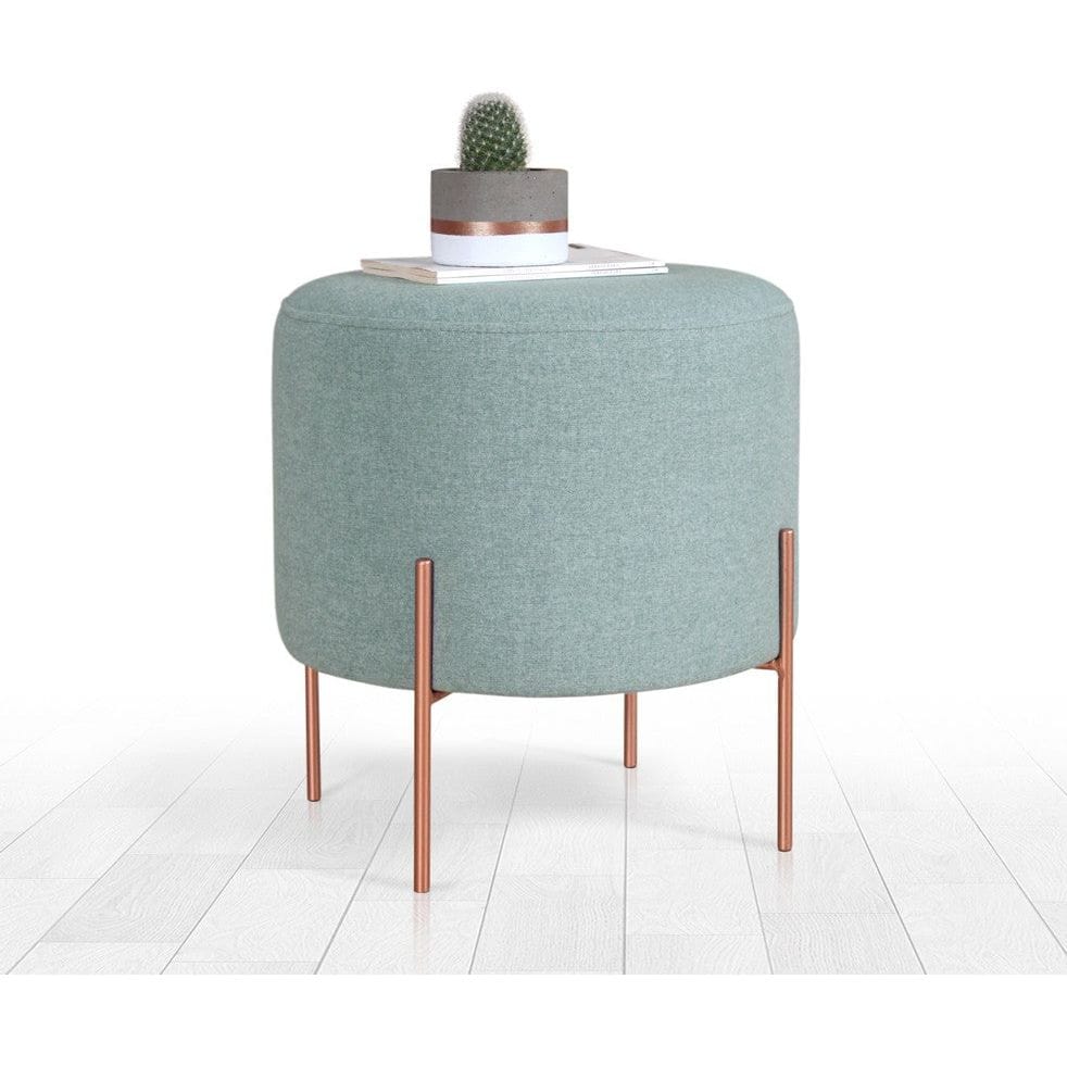 Taburet COPPER 43, verde menta/cupru, material textil/otel, 40x40x42 cm