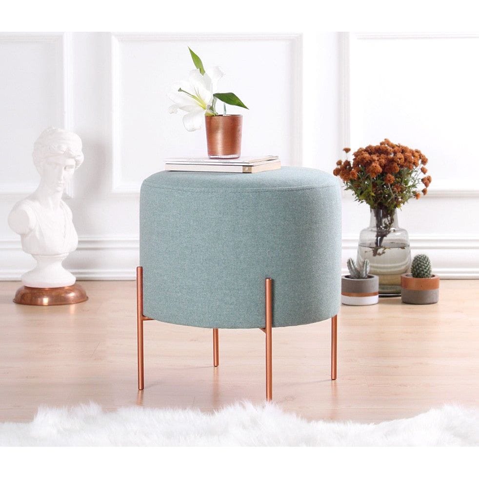 Taburet COPPER 43, verde menta/cupru, material textil/otel, 40x40x42 cm