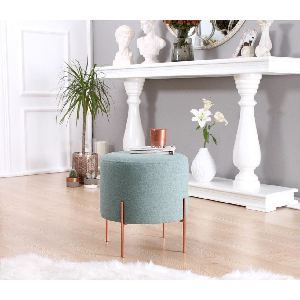 Taburet COPPER 43, verde menta/cupru, material textil/otel, 40x40x42 cm