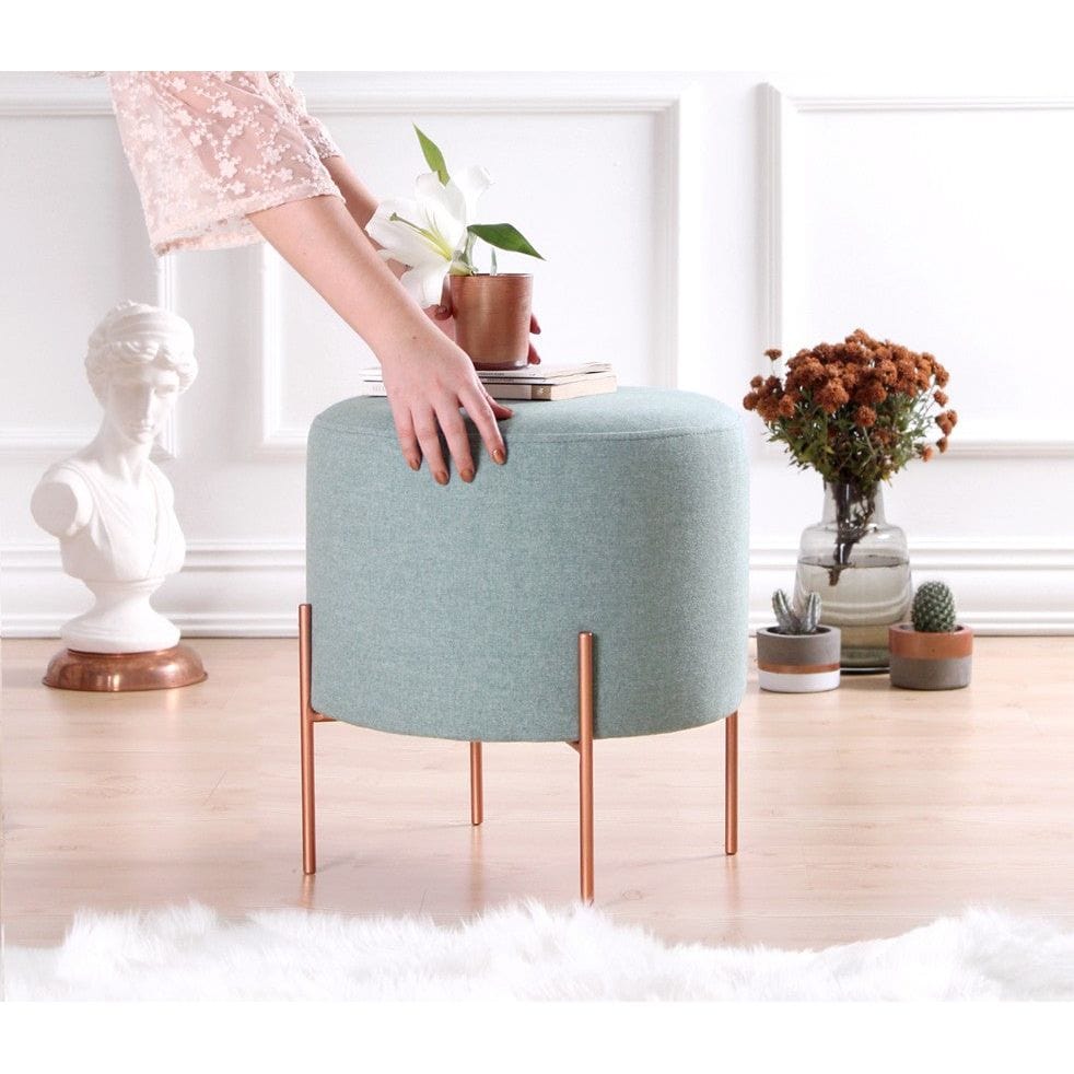 Taburet COPPER 43, verde menta/cupru, material textil/otel, 40x40x42 cm