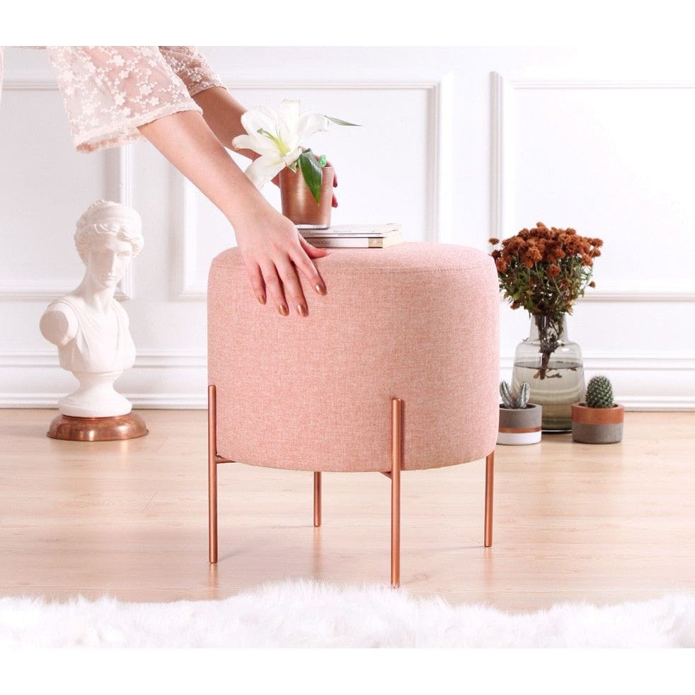 Taburet COPPER 44, roz/cupru, material textil/otel, 40x40x42 cm