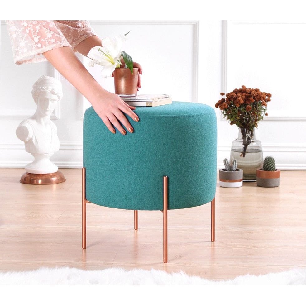 Taburet COPPER 45, verde/cupru, material textil/otel, 40x40x42 cm