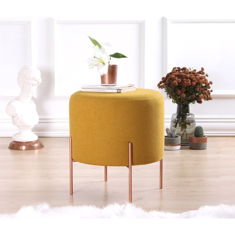 Taburet COPPER 49, galben/cupru, material textil/otel, 40x40x42 cm