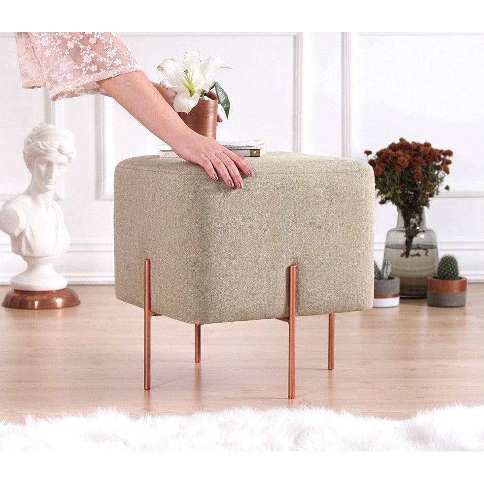 Taburet COPPER 60, stofa clasica bej/cupru, 40x40x42 cm