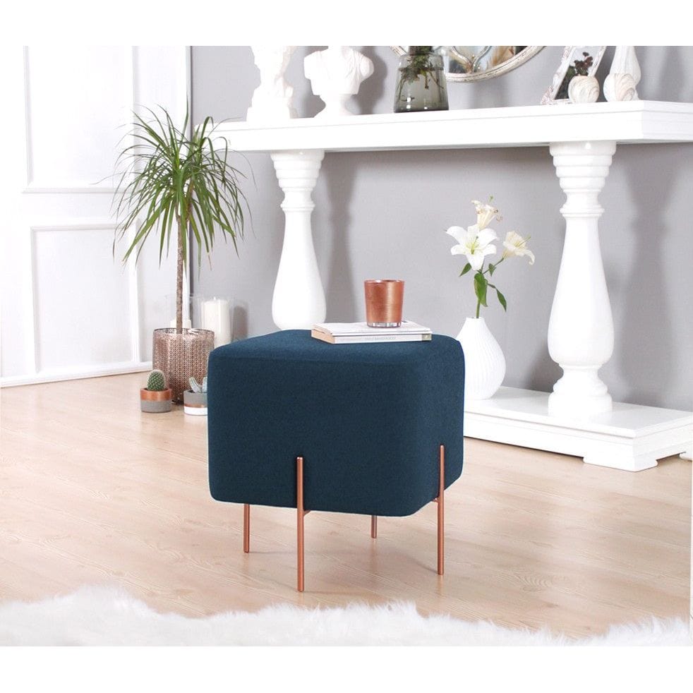 Taburet COPPER 62, stofa clasica albastru inchis, 40x40x42 cm