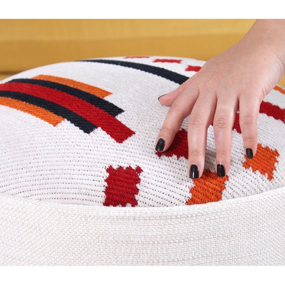 Taburet FARM, alb/rosu, lemn/material textil, 46x46x42 cm