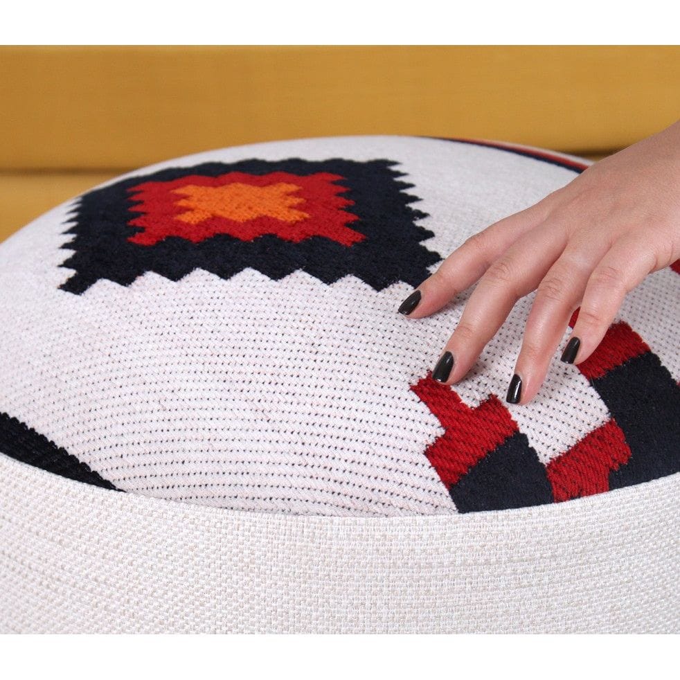 Taburet FARM, alb/stejar, lemn/material textil, 46x46x42 cm