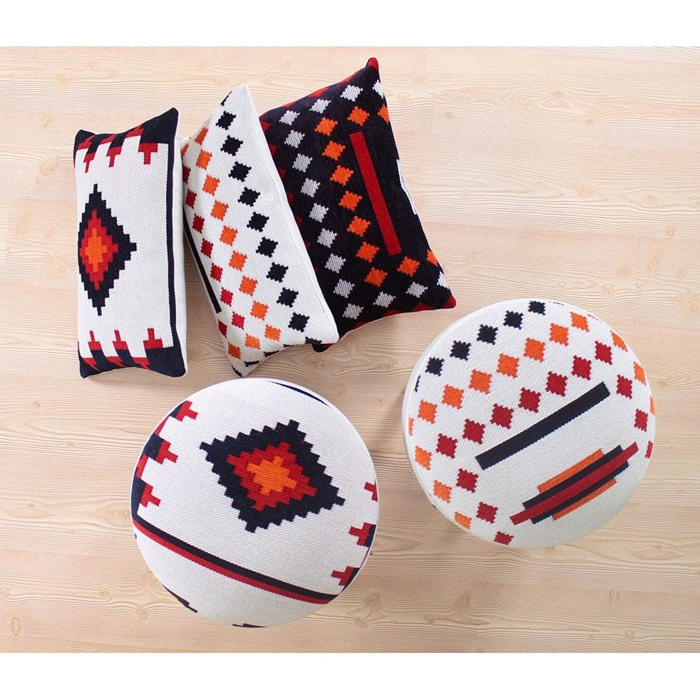 Taburet FARM, alb/stejar, lemn/material textil, 46x46x42 cm