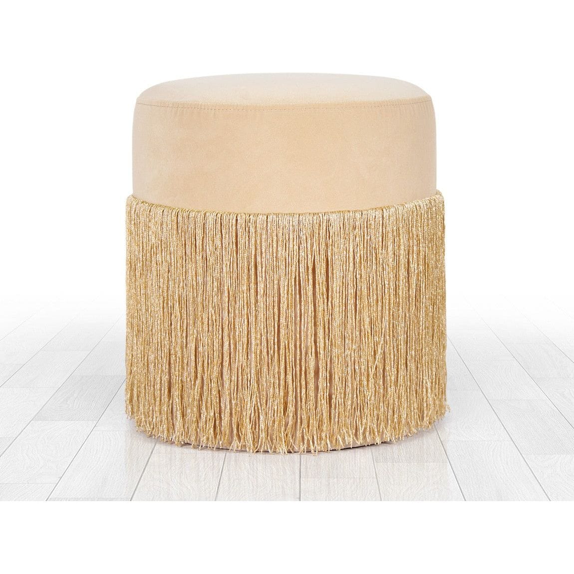 Taburet MERKÜR, stofa catifelata crem/auriu, 45x45x40 cm