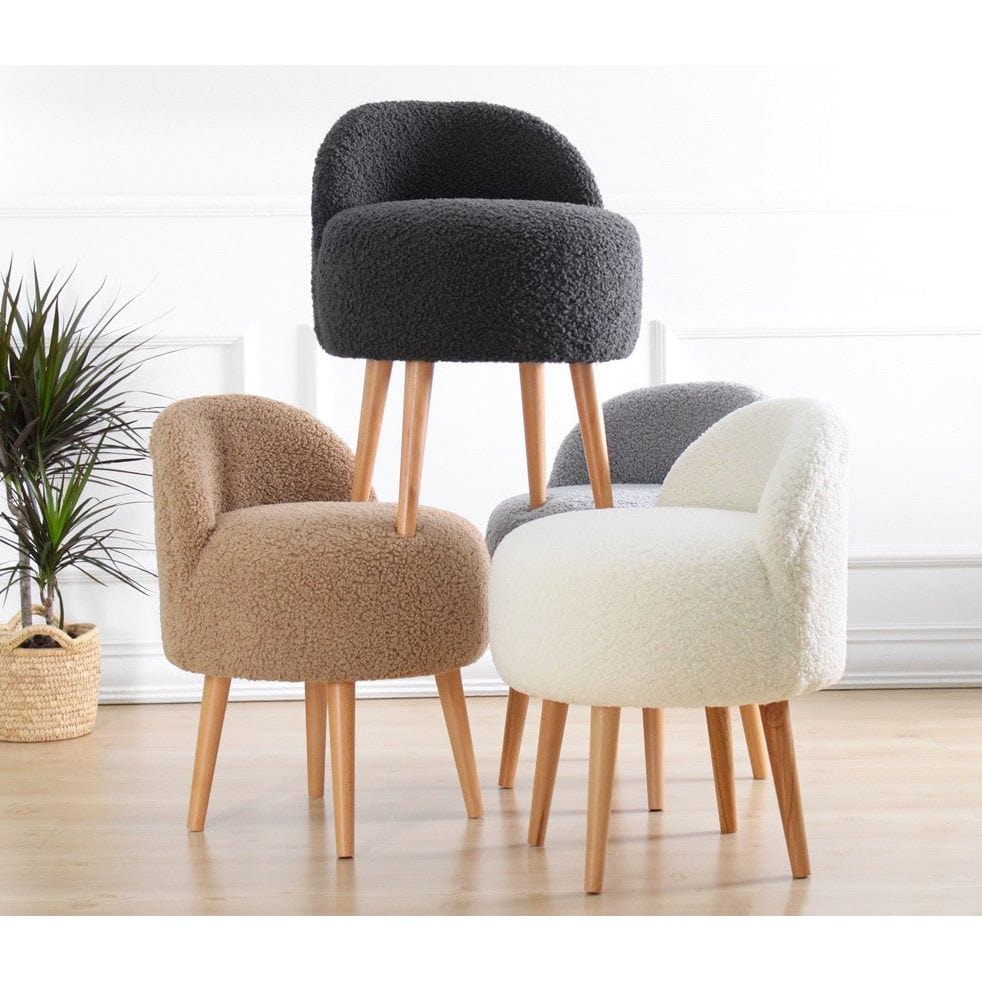 Taburet RUFME, stofa buclata maro, 48x42x47 cm