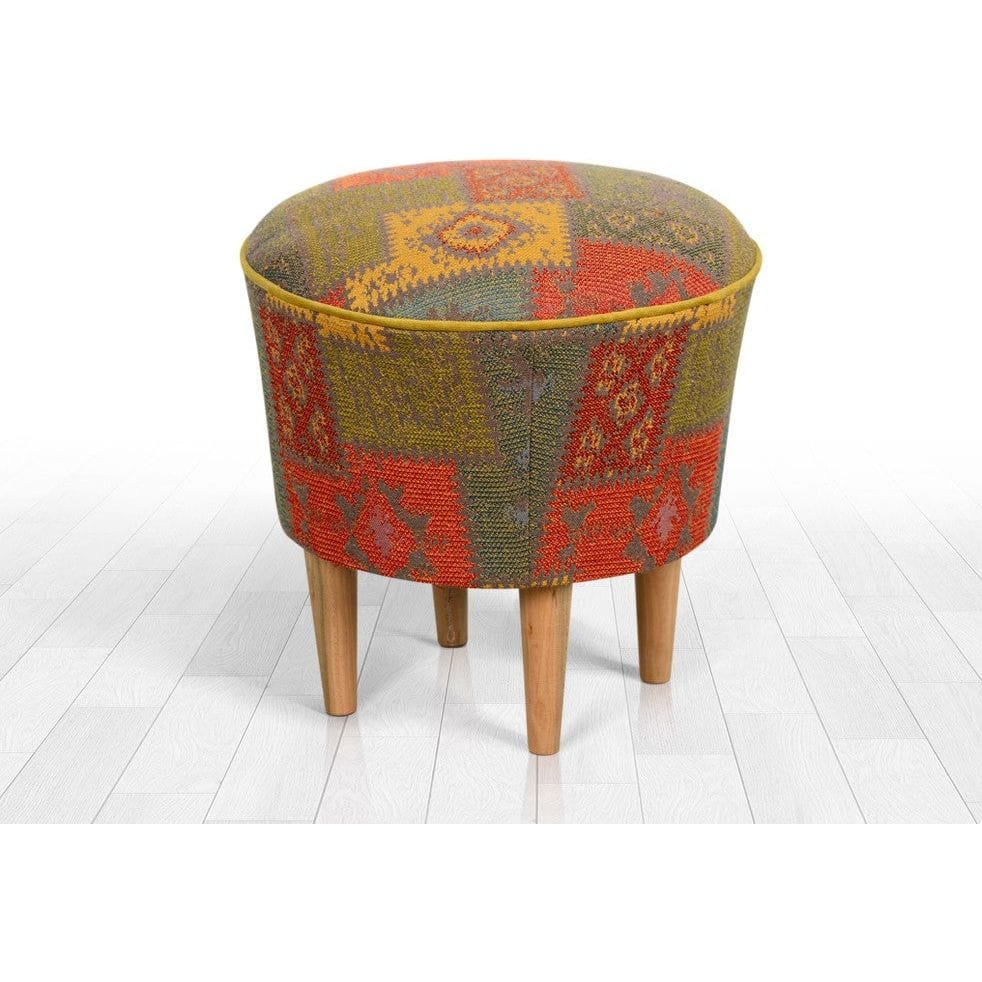 Taburet RUG V2, multicolor/stejar, material textil/lemn, 42x42x42 cm