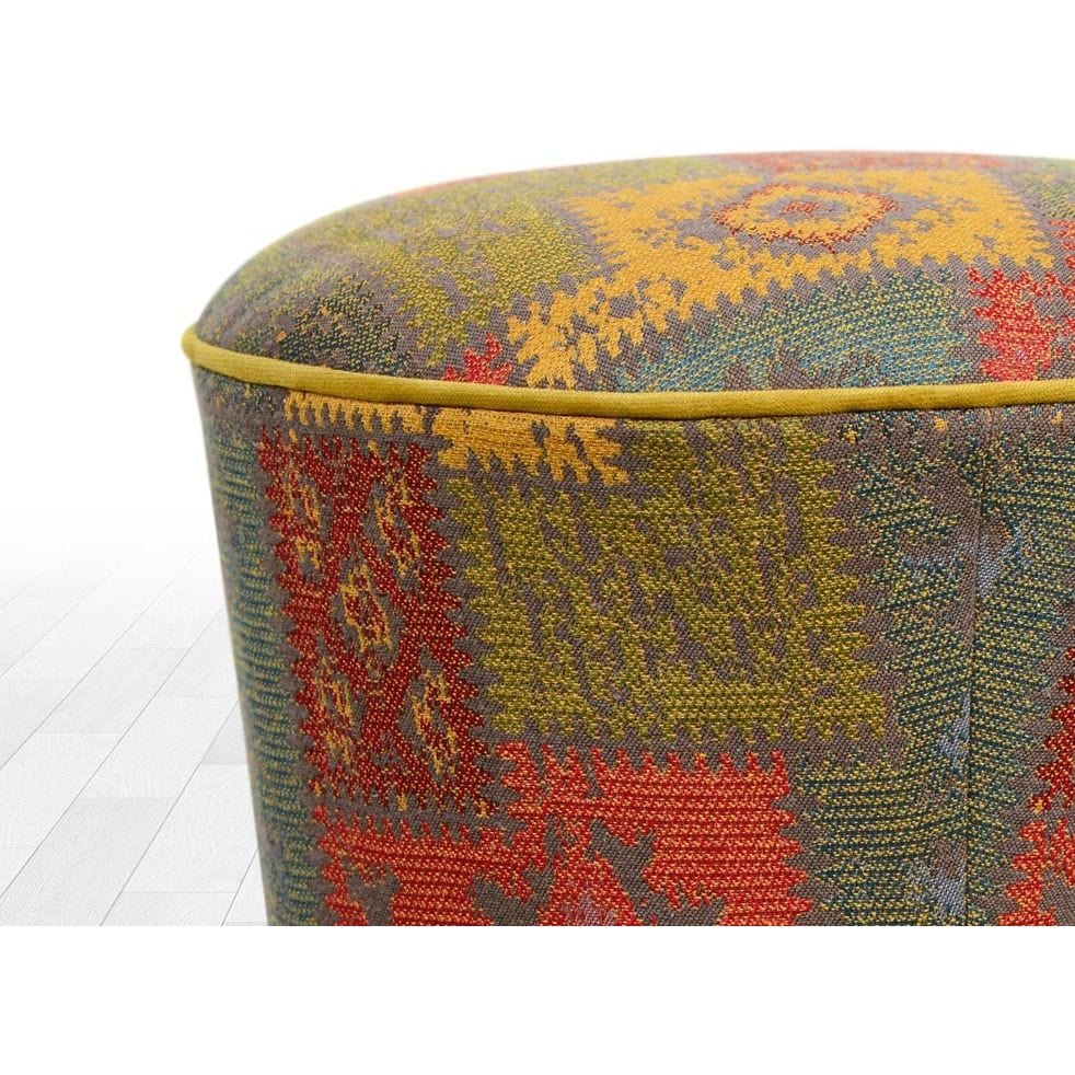 Taburet RUG V2, multicolor/stejar, material textil/lemn, 42x42x42 cm