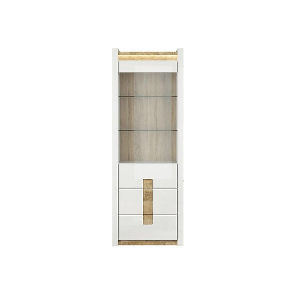 Vitrina ALAMEDA, alb/stejar deschis, PAL laminat, 72x42x202 cm