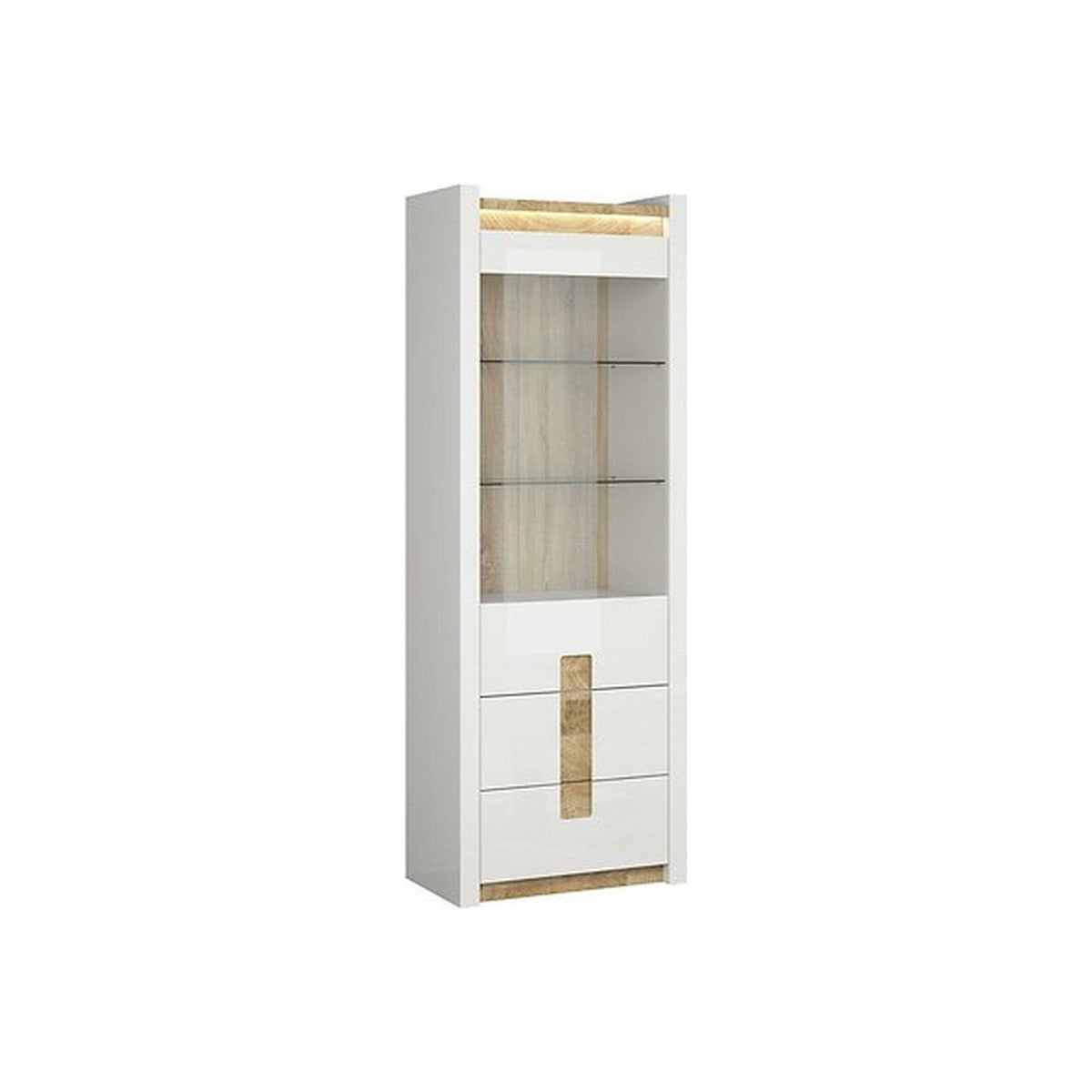 Vitrina ALAMEDA, alb/stejar deschis, PAL laminat, 72x42x202 cm