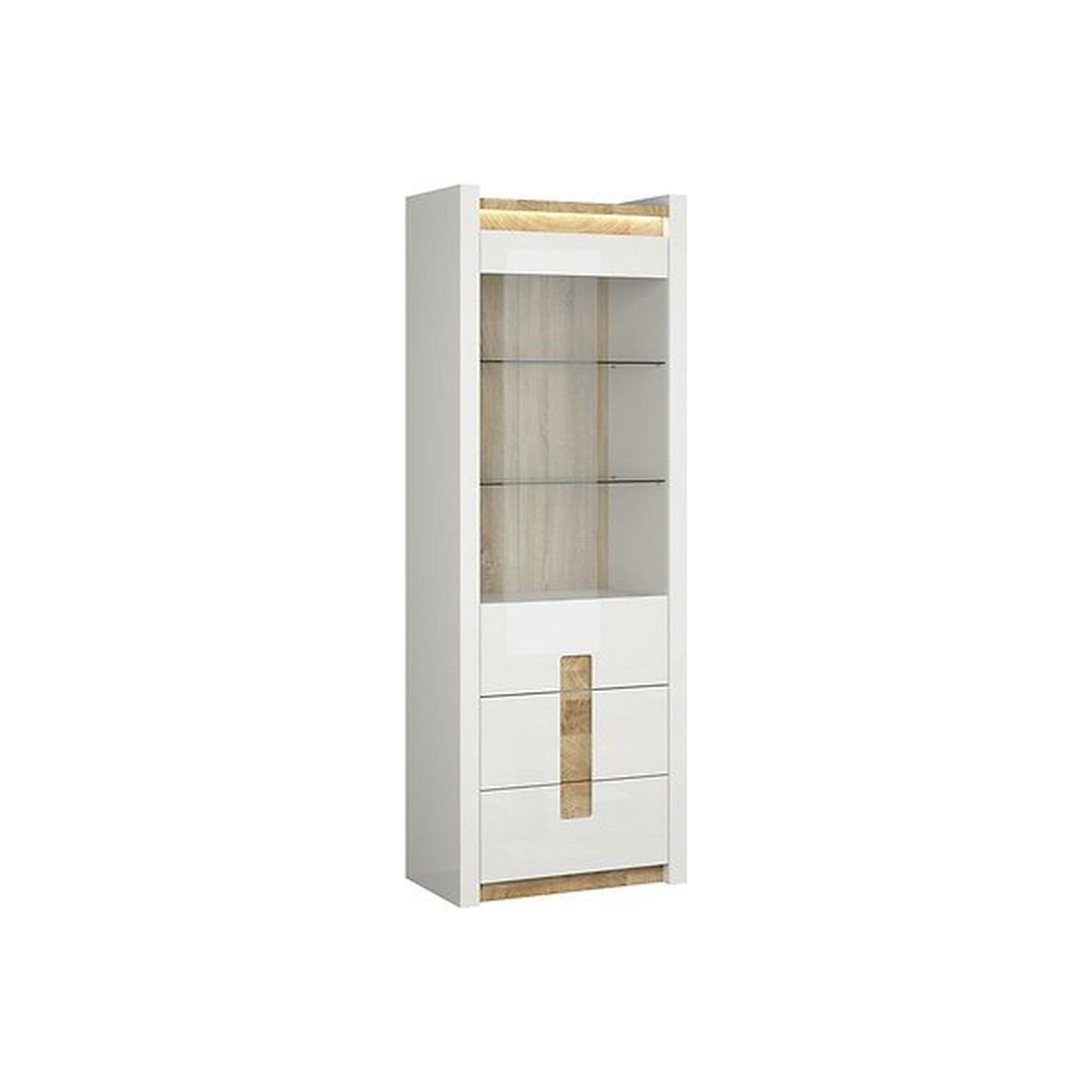Vitrina ALAMEDA, alb/stejar deschis, PAL laminat, 72x42x202 cm