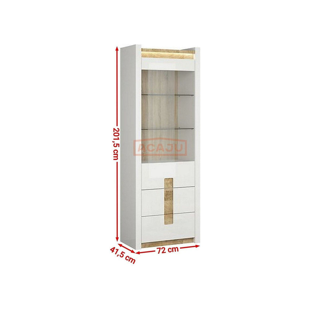Vitrina ALAMEDA, alb/stejar deschis, PAL laminat, 72x42x202 cm