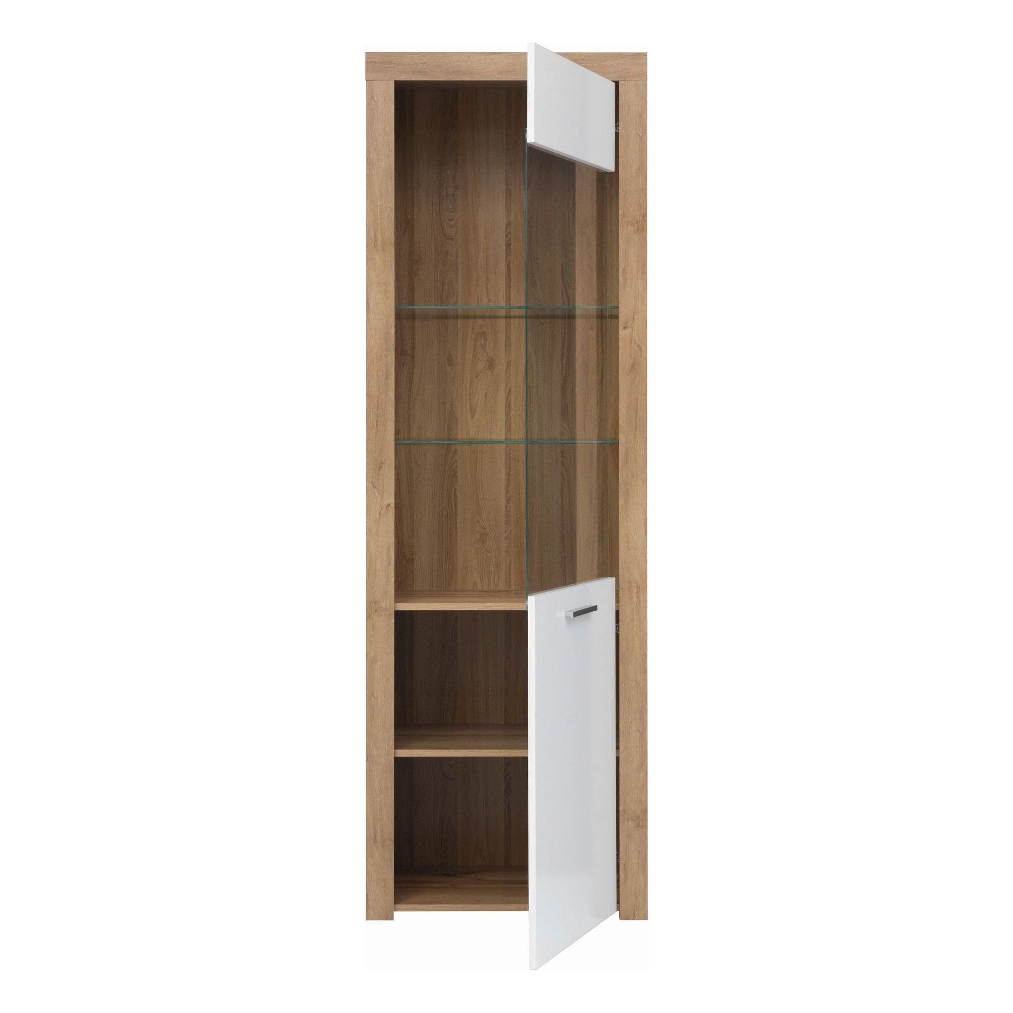Vitrina BALDER, stejar rivierra/alb, PAL/sticla securizata, 62x39x192 cm