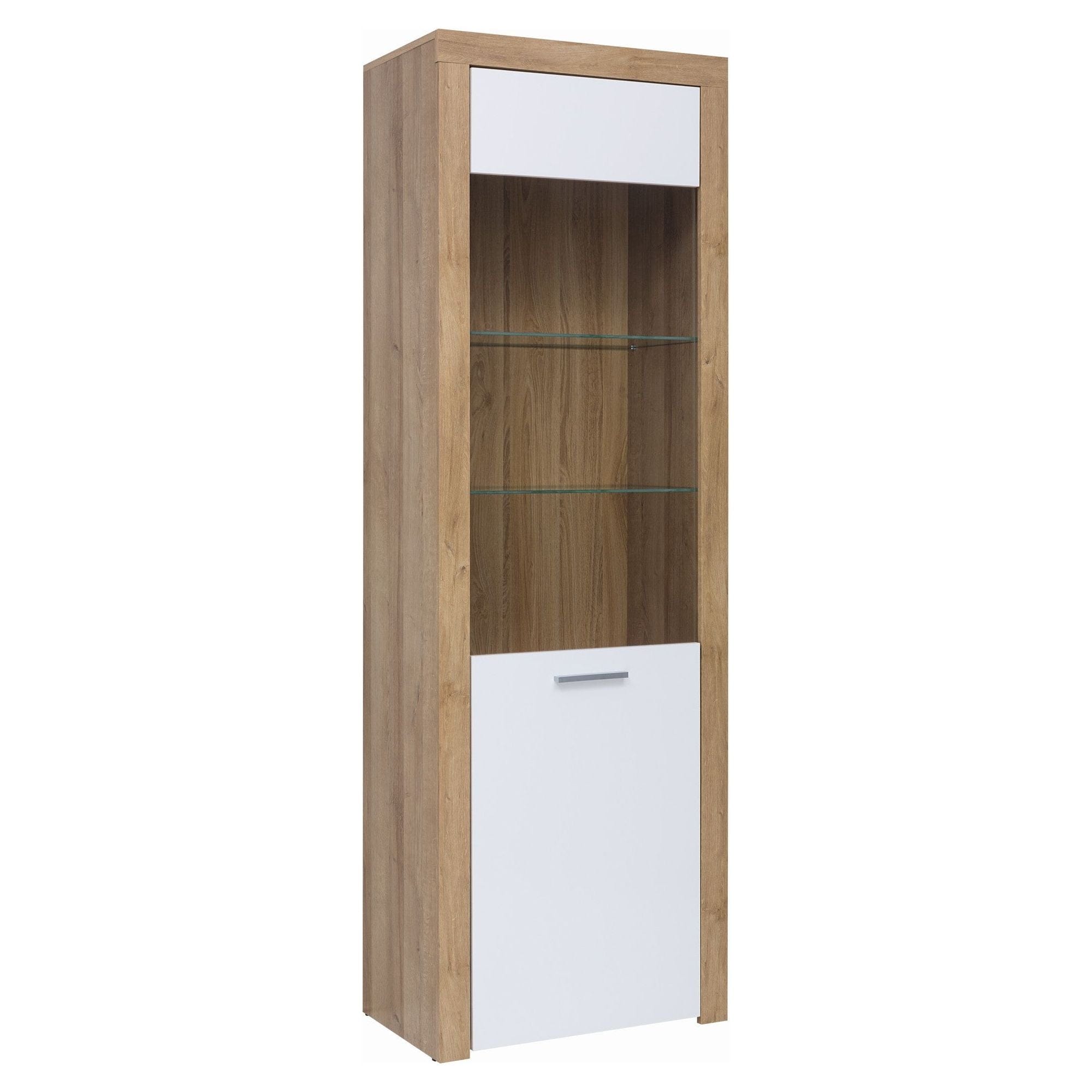 Vitrina BALDER, stejar rivierra/alb, PAL/sticla securizata, 62x39x192 cm