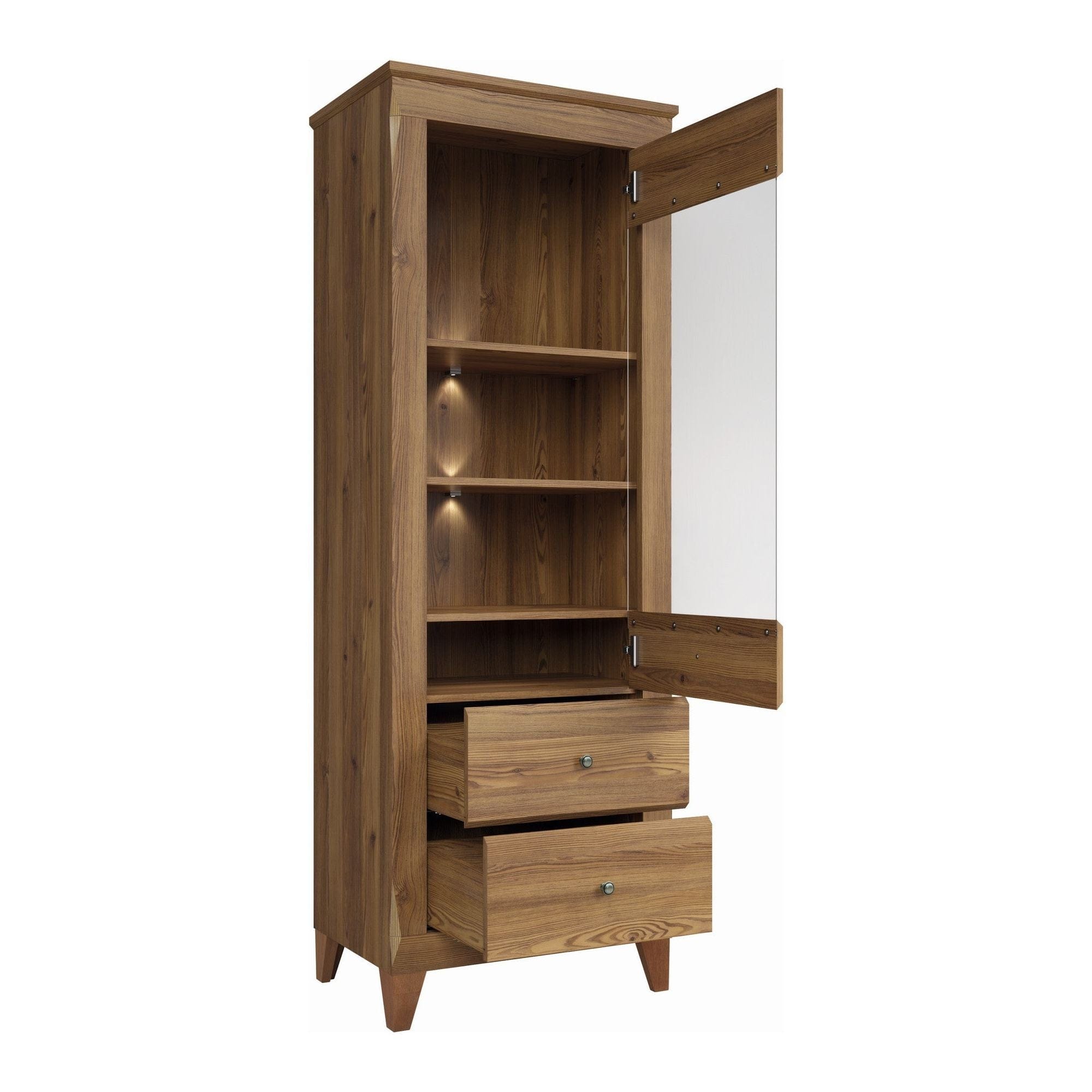 Vitrina BERGEN REG1W2S, maro, PAL/sticla securizata, 72x47x202 cm