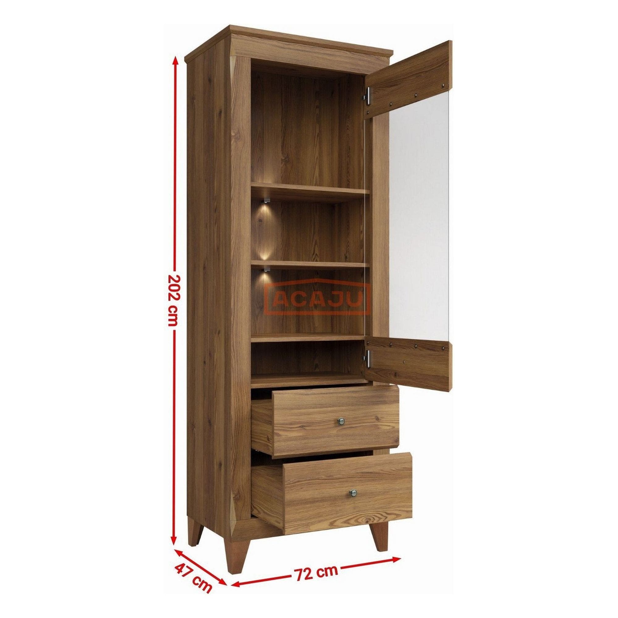 Vitrina BERGEN REG1W2S, maro, PAL/sticla securizata, 72x47x202 cm