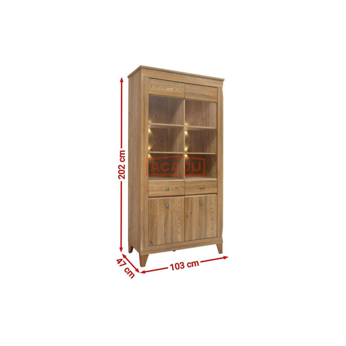 Vitrina BERGEN REG2W2D, maro, PAL/sticla securizata, 102x47x202 cm