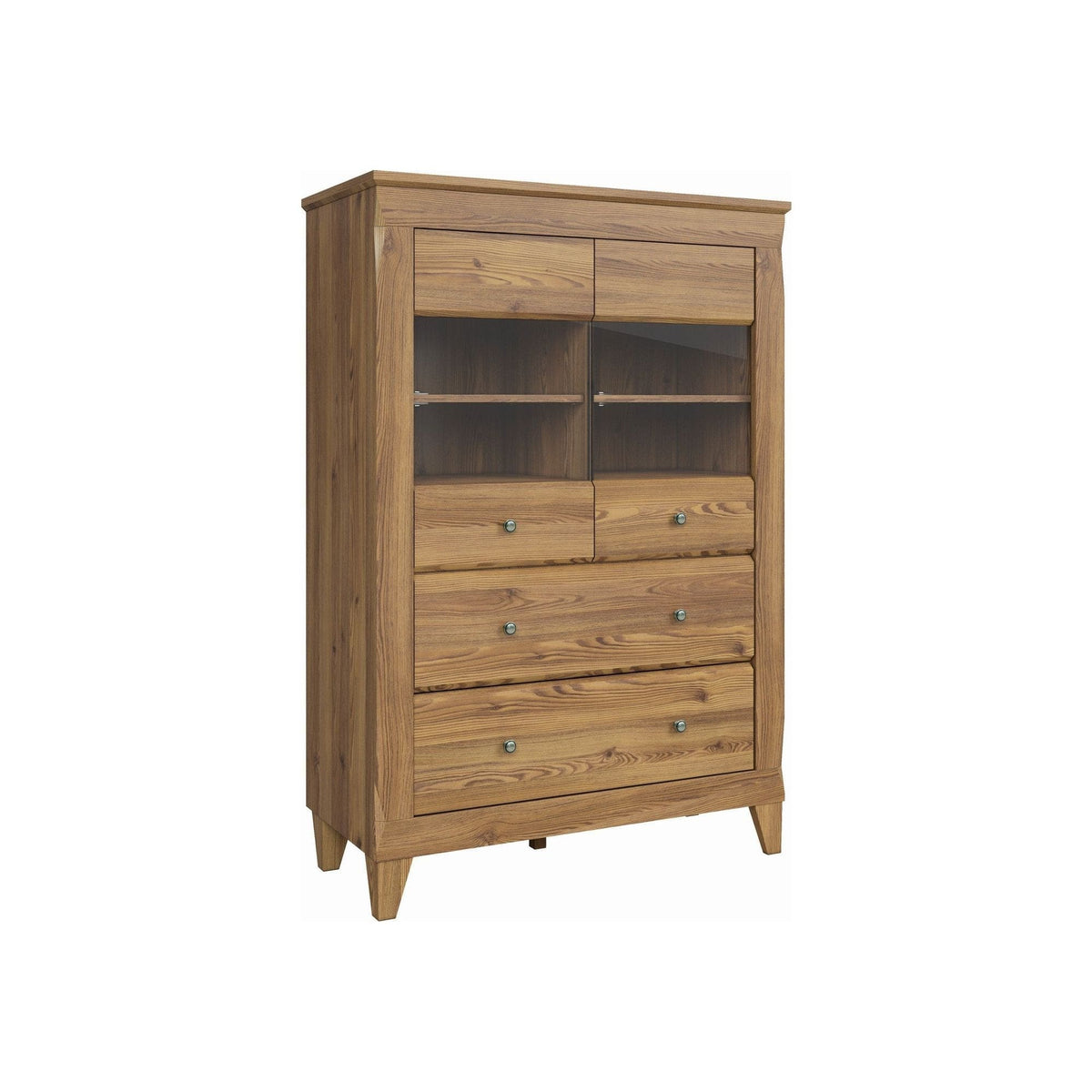 Vitrina BERGEN REG2W2S, stejar, PAL/sticla securizata, 102x47x151 cm