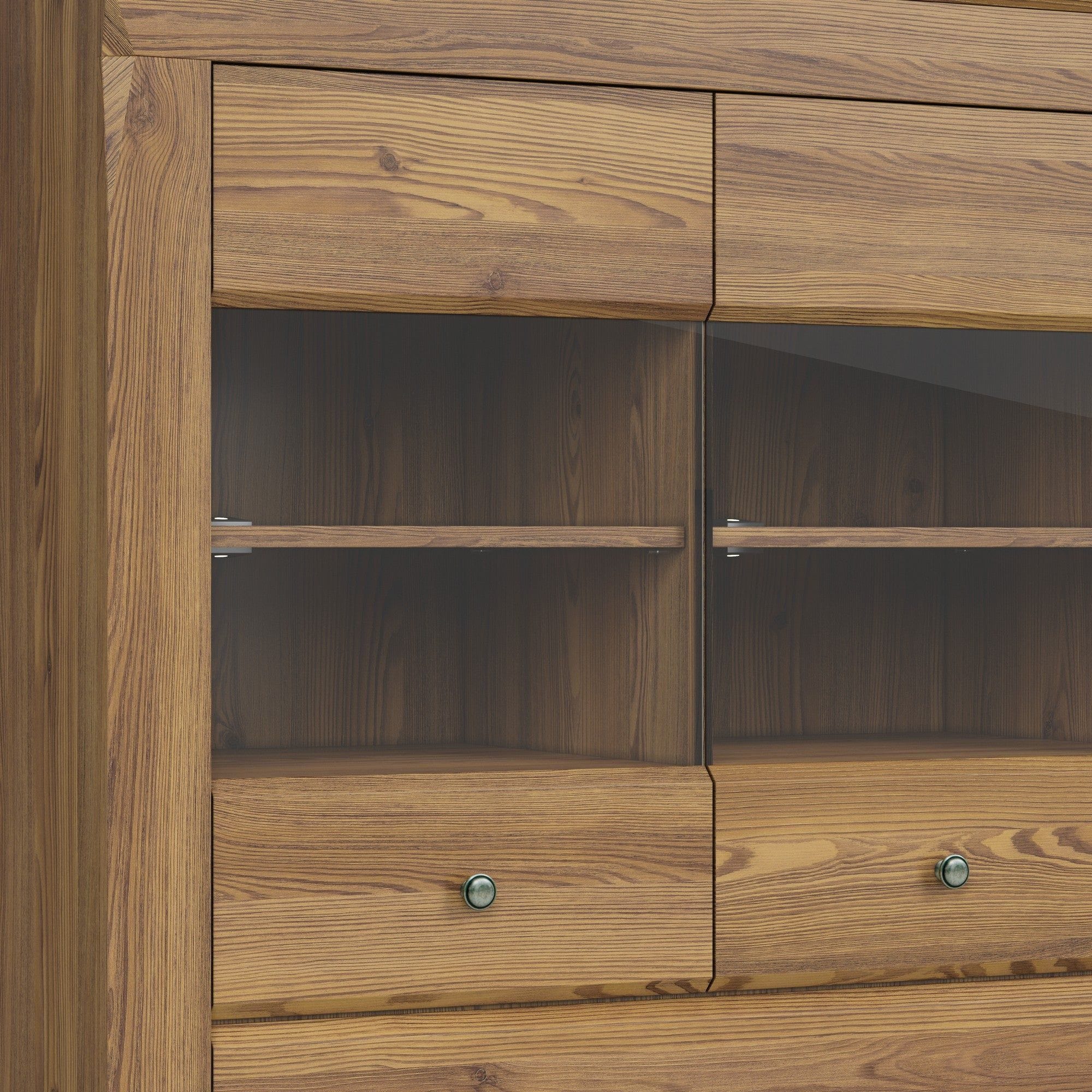 Vitrina BERGEN REG2W2S, stejar, PAL/sticla securizata, 102x47x151 cm