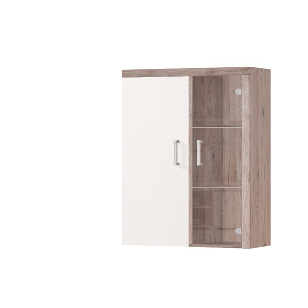 Vitrina CHERIS 4, stejar deschis/crem, DTD laminat/sticla, 90x35x111 cm