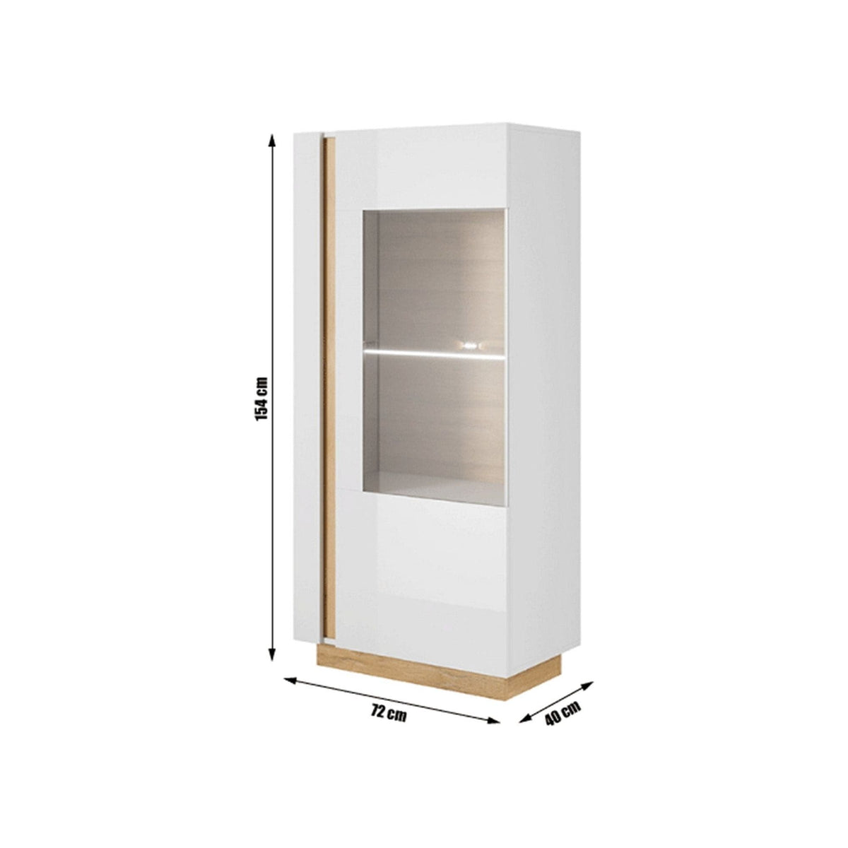 Vitrina CITY, alb/stejar, PAL melaminat/sticla, 72x40x154 cm