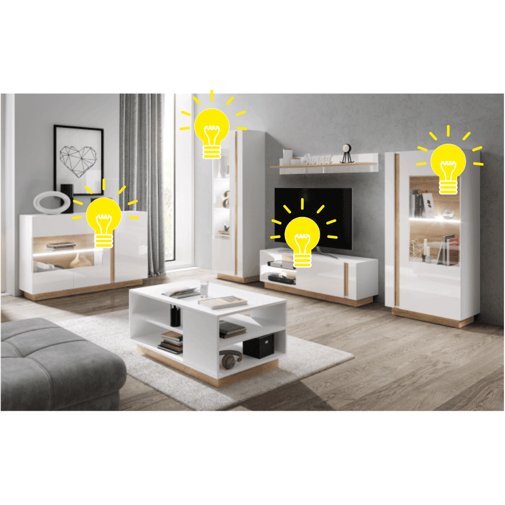 Vitrina CITY, alb/stejar, PAL melaminat/sticla, 72x40x154 cm