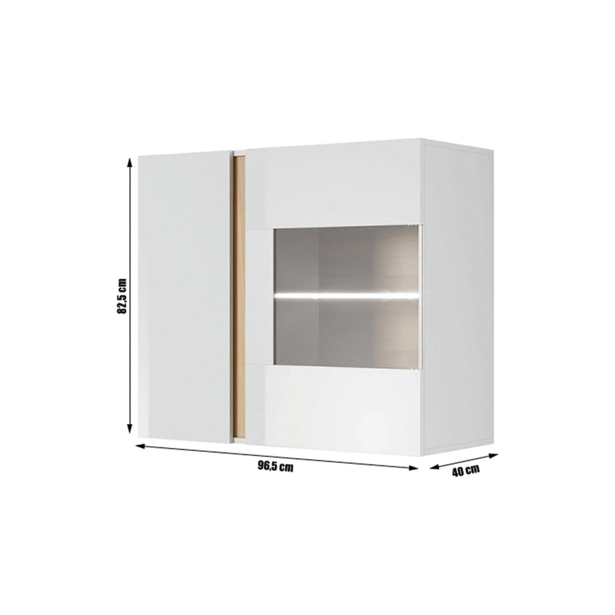 Vitrina CITY, alb/stejar, PAL melaminat/sticla, 97x40x83 cm