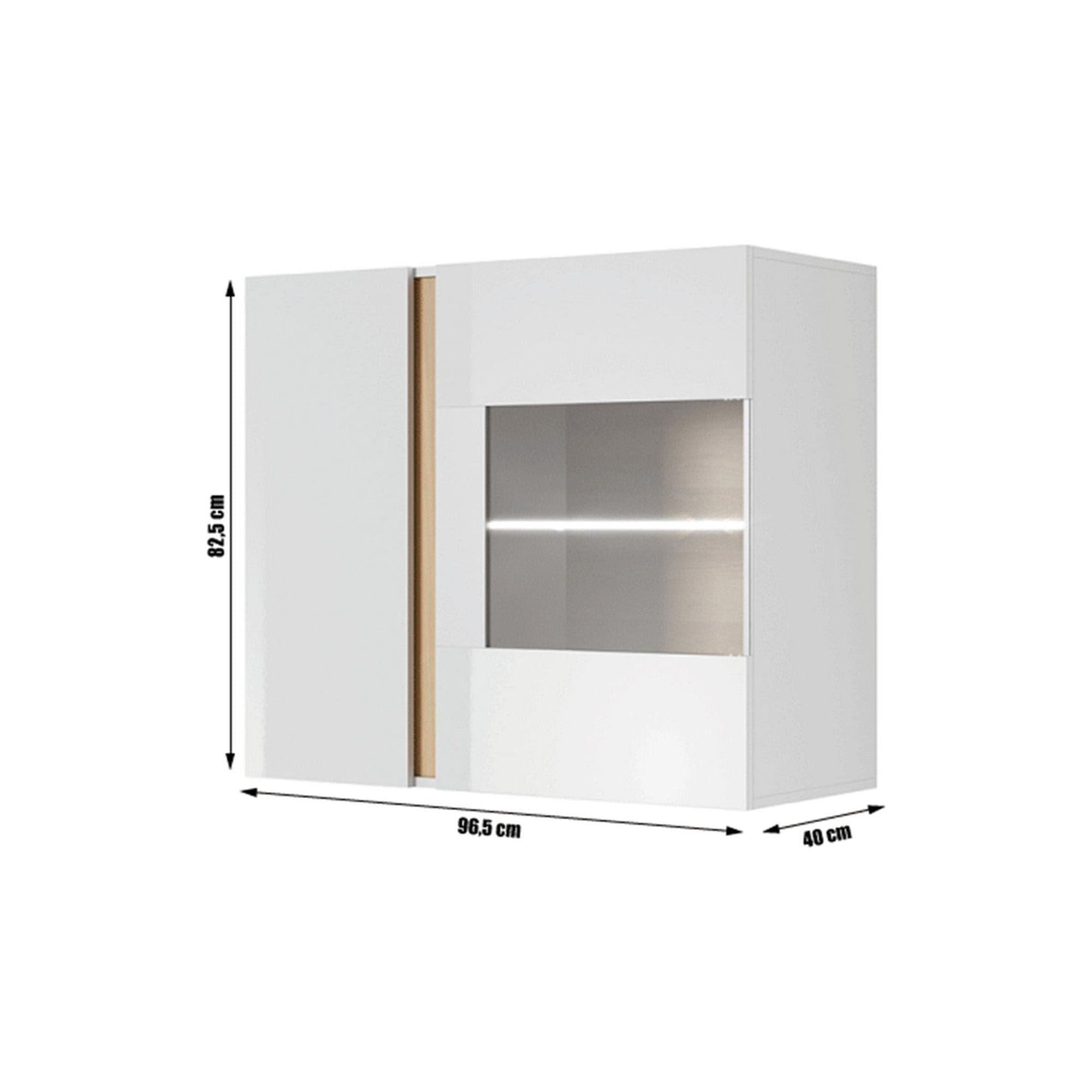 Vitrina CITY, alb/stejar, PAL melaminat/sticla, 97x40x83 cm