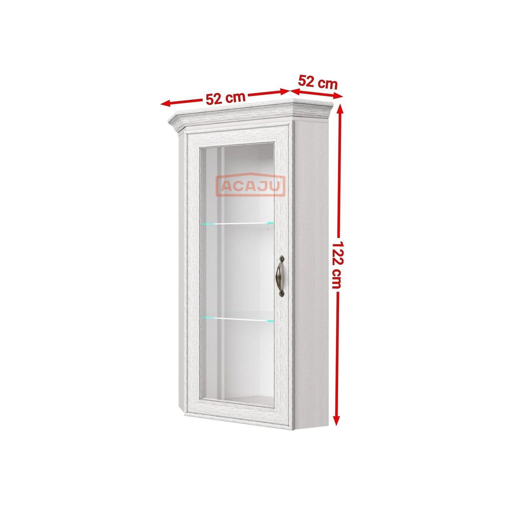 Vitrina de colt TIFFANY (Tiffy), alb vintage, PAL laminat, sticla, 52x52x122 cm