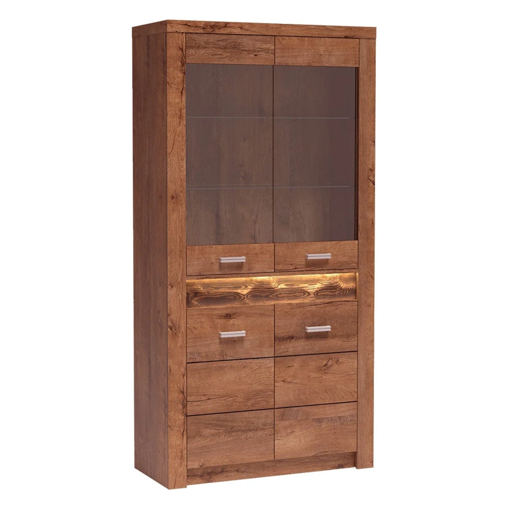 Vitrina INFINITY I-03, frasin deschis, PAL melaminat/sticla, 96x42x192 cm