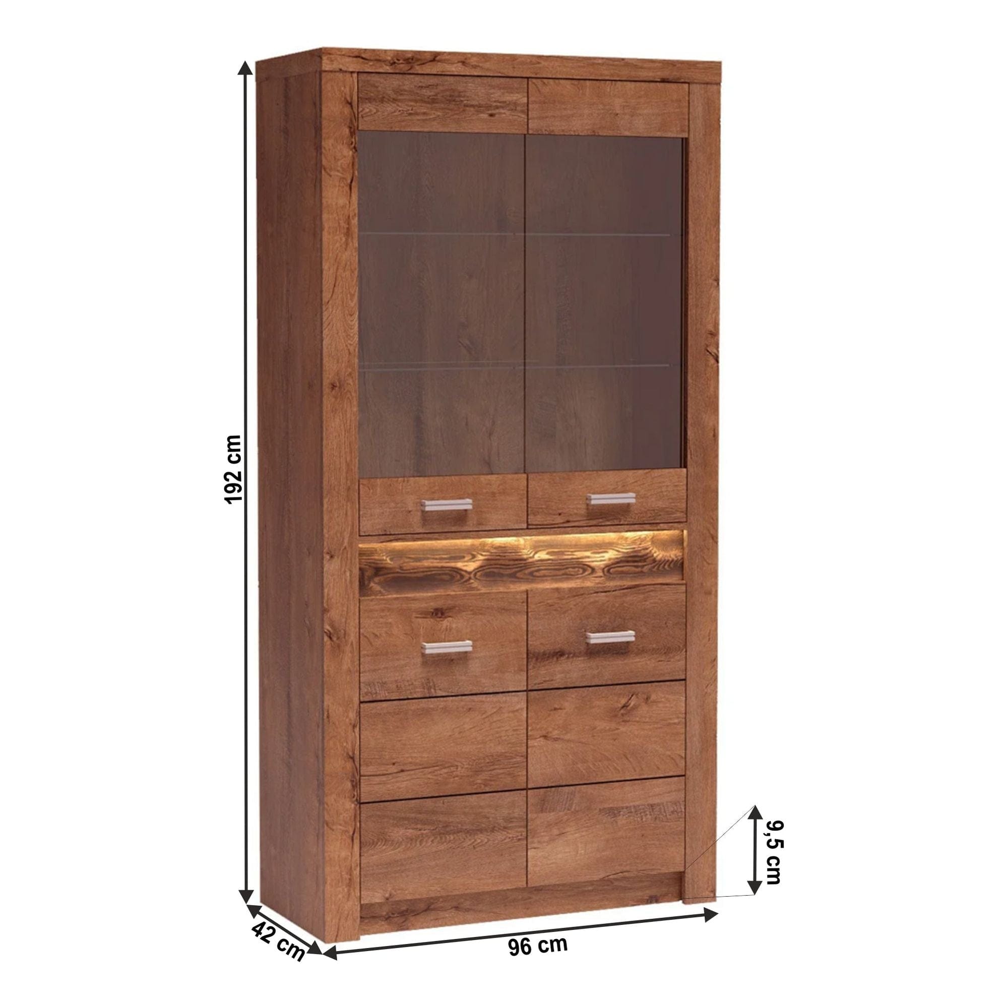 Vitrina INFINITY I-03, frasin deschis, PAL melaminat/sticla, 96x42x192 cm