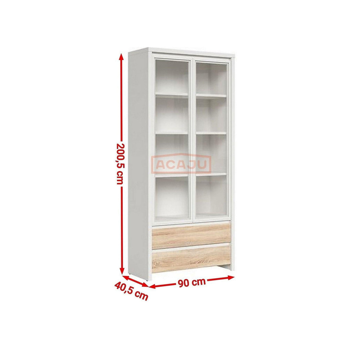 Vitrina KASPIAN, alb/stejar, PAL, 90x41x201 cm