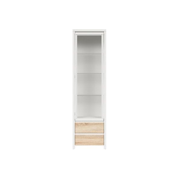 Vitrina KASPIAN, alb/stejar sonoma, PAL/sticla securizata, 56x41x201 cm