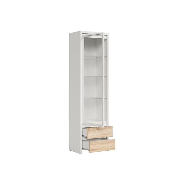 Vitrina KASPIAN, alb/stejar sonoma, PAL/sticla securizata, 56x41x201 cm