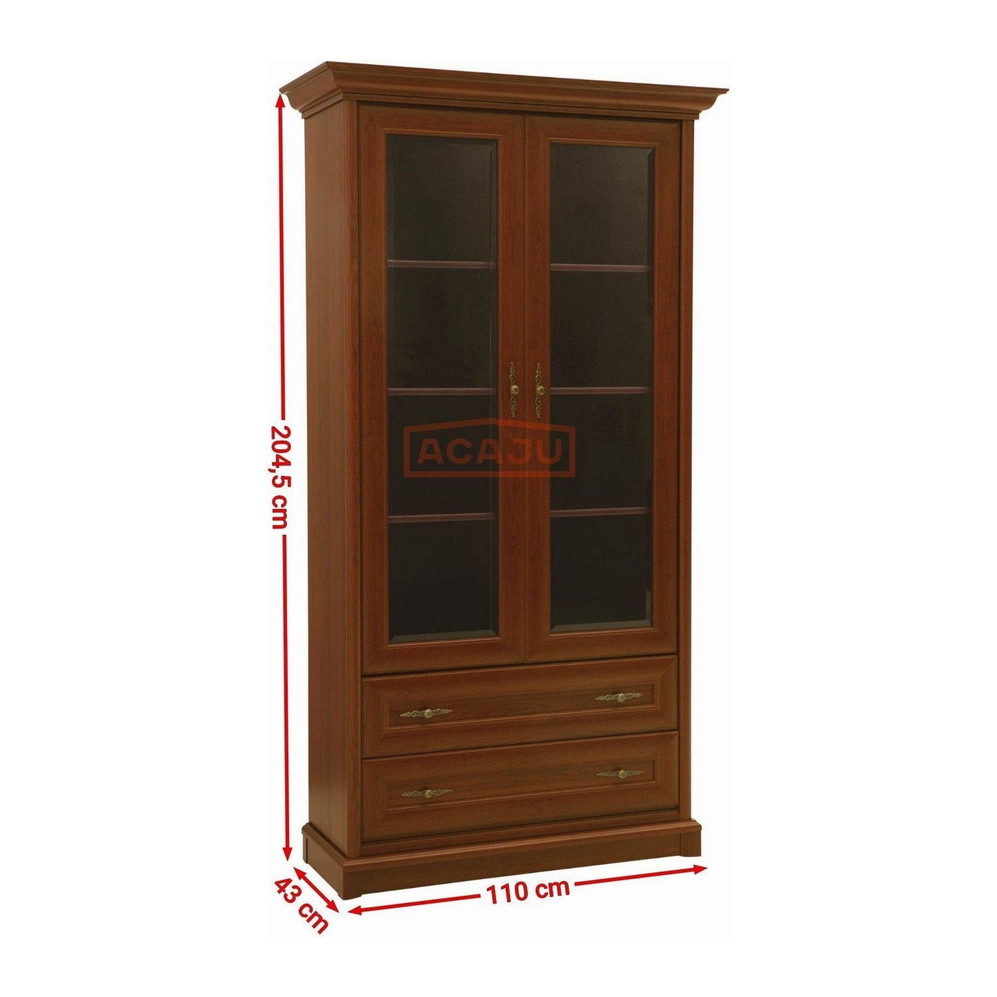 Vitrina KENT, castan, PAL/sticla securizata, 110x43x205 cm