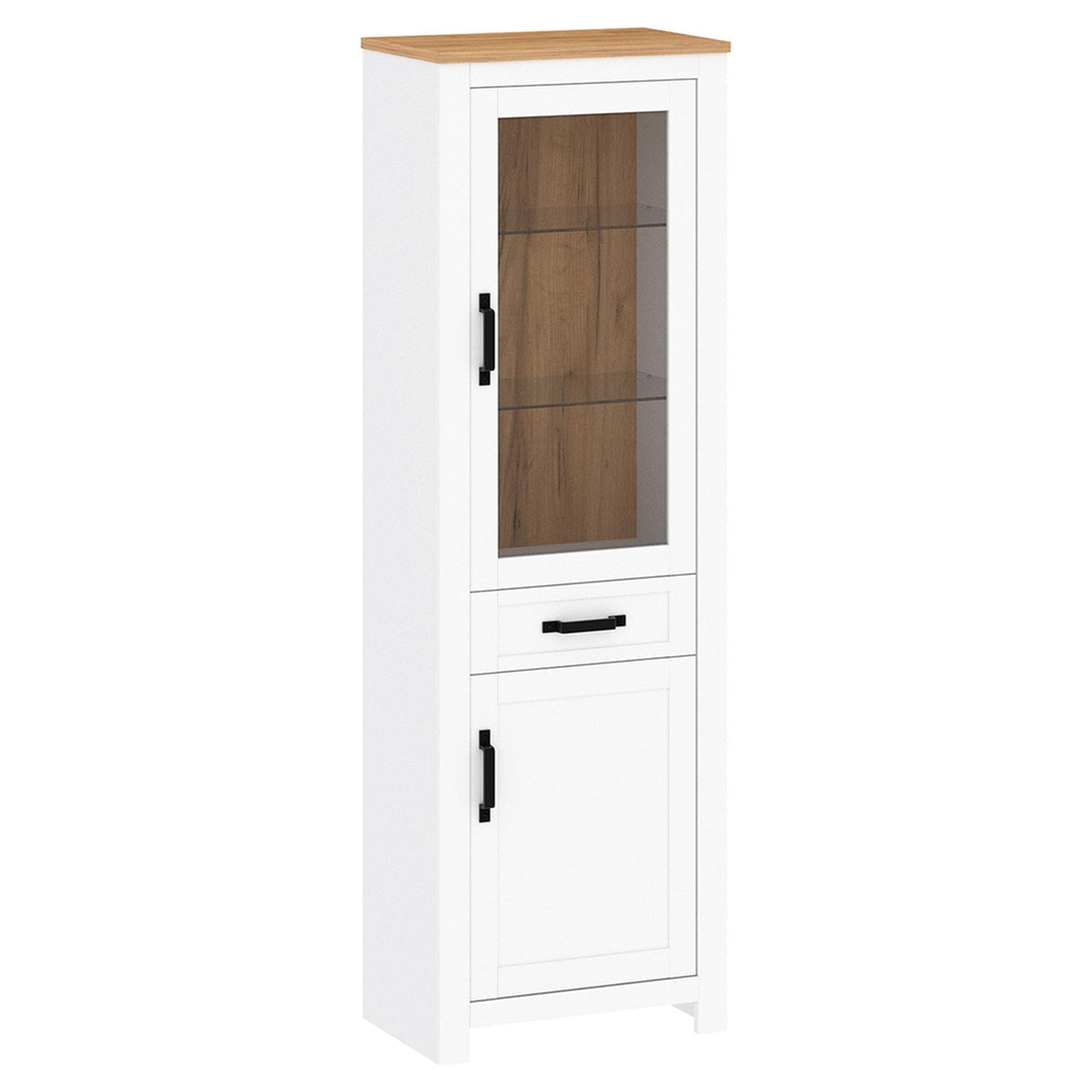 Vitrina LANZETTE A, alb/stejar craft auriu, DTD laminat, 64x41x200 cm