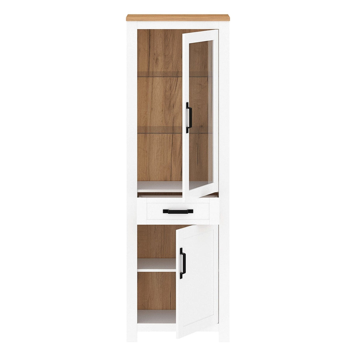 Vitrina LANZETTE A, alb/stejar craft auriu, DTD laminat, 64x41x200 cm