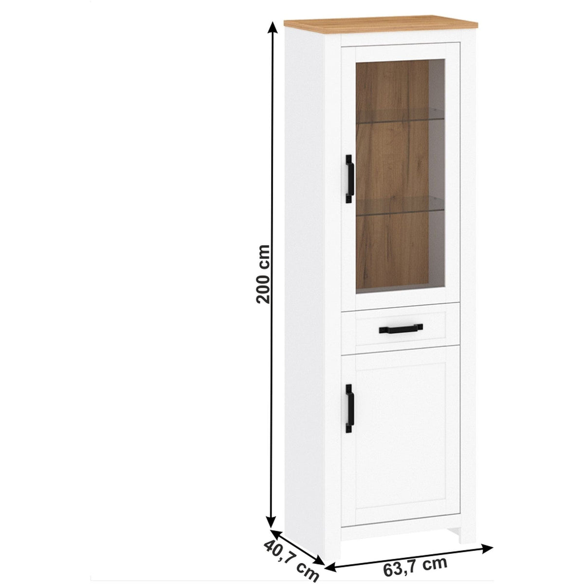 Vitrina LANZETTE A, alb/stejar craft auriu, DTD laminat, 64x41x200 cm