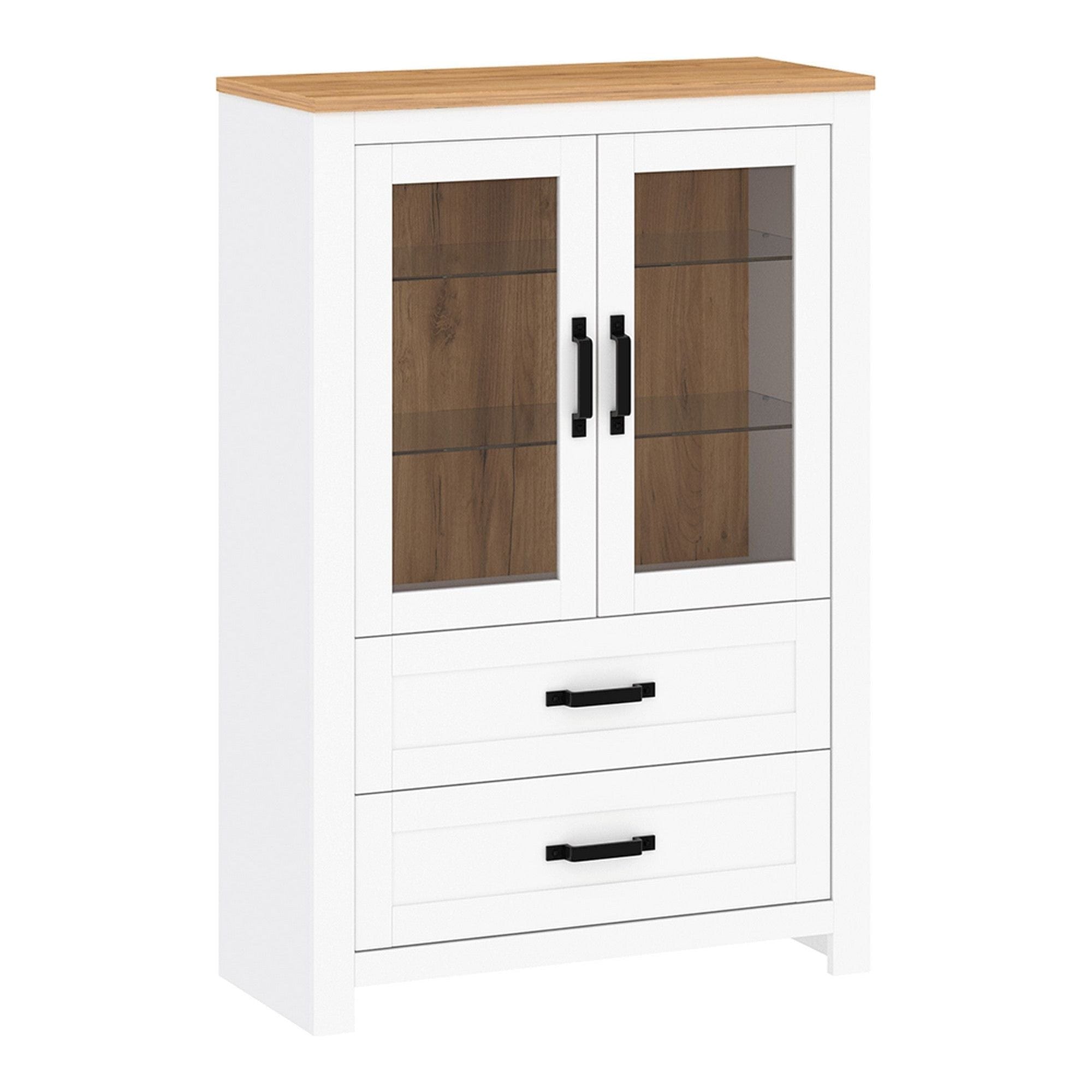 Vitrina LANZETTE K, alb/stejar craft auriu, DTD laminat, 94x41x140 cm