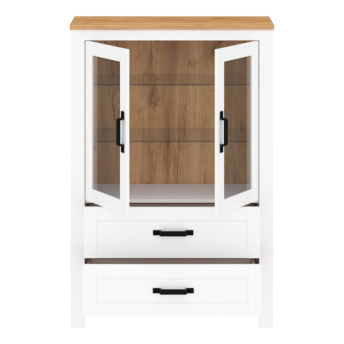 Vitrina LANZETTE K, alb/stejar craft auriu, DTD laminat, 94x41x140 cm